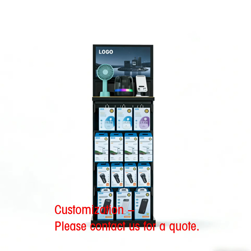 Phone Accessories Rack Display - ชั้นวางของอเนกประสงค์แบบลวดโลหะสองด้าน พร้อมที่วางโทรศัพท์และอุปกรณ์เสริม