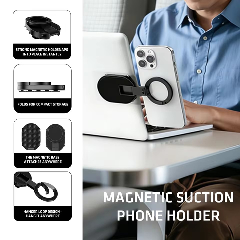 Phone Accessories - MA39 ขาตั้งโทรศัพท์แม่เหล็กพับได้แบบอเนกประสงค์ 360 องศา ° ที่วางโทรศัพท์แบบหมุนได้สำหรับตั้งโต๊ะพร้อมถ้วยดูดที่ด้านล่าง
